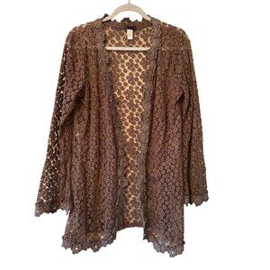 Lady Noiz  Floral Lace Chochet Open Front Cardigan Vintage In Brown